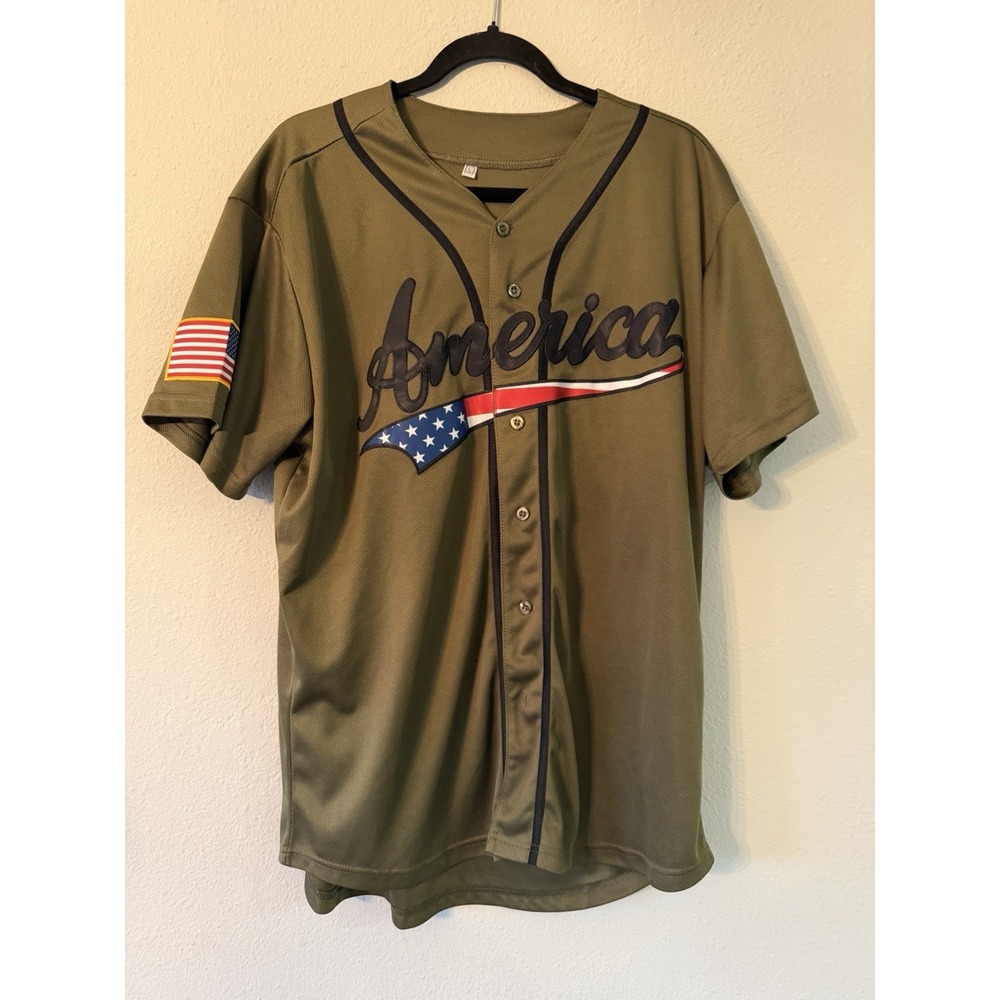 Men's Baseball Jersey America Number 1‎ Size Large Army Green